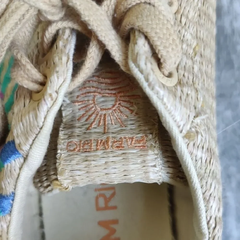 FARM Rio Natural Raffia Sneakers with Multicolor Sunburst Embroidery
